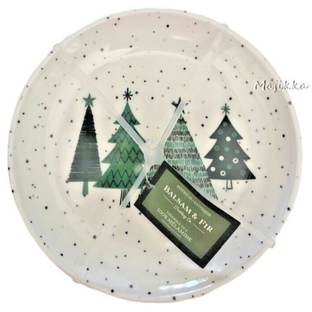 Balsam & Fir Christmas Tree 8" Salad Dessert Plates Set of 4 Melamine Holiday